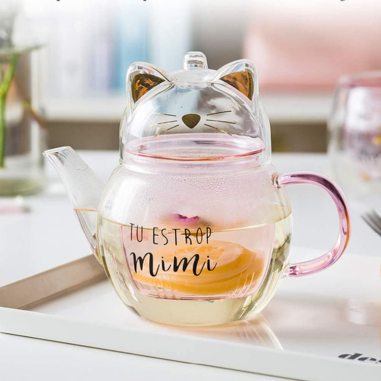 Flower tea heat resistant pyrex glass tea pot with infuser