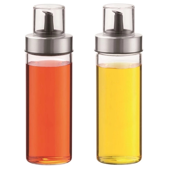 Oil and Vinegar Dispenser 2pcs set with non-drip spout and anti-dust cover in 195ml