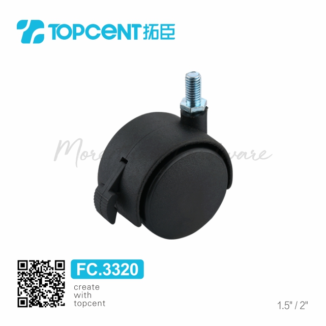 【TOPCENT】FC.3320 TOPCENT plastic furniture small twin wheels locking casters for office chair