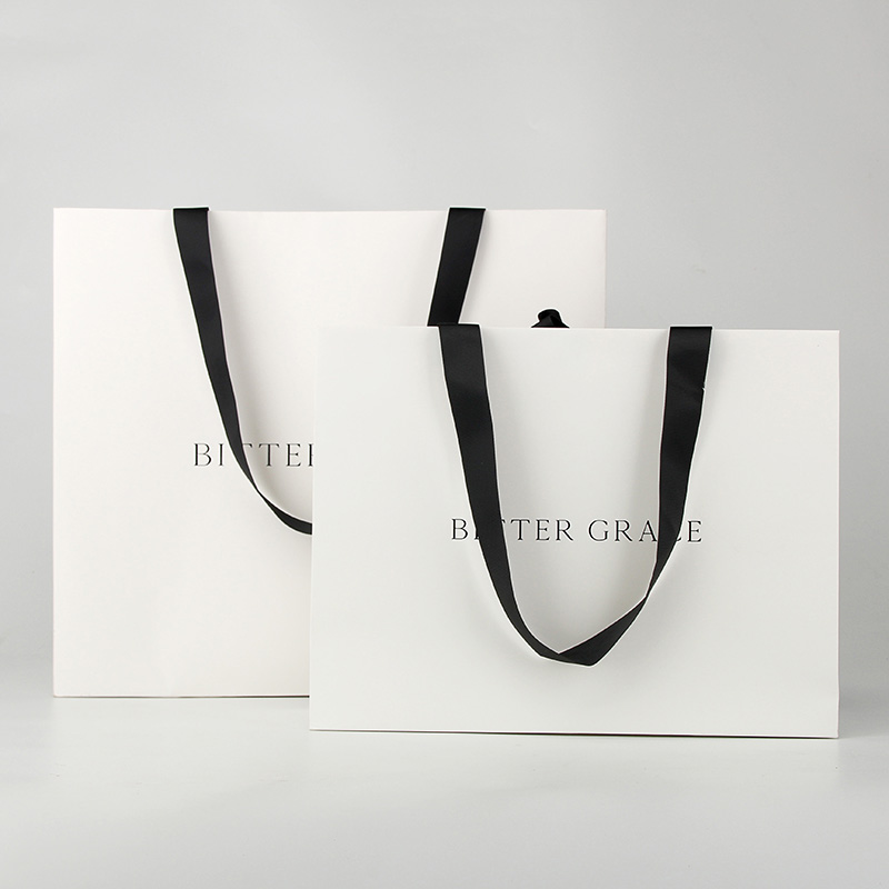 custom white bamboo paper retail bags with foil logo