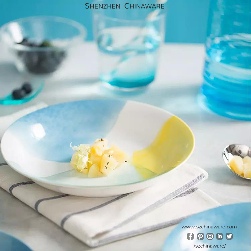 Porcelain New Bone China Tableware Ocean Watercolor P183 Tableware Tableware SZChinaware Porcelain Set Flat Plate Blue Line Bowl Sets dinnerware