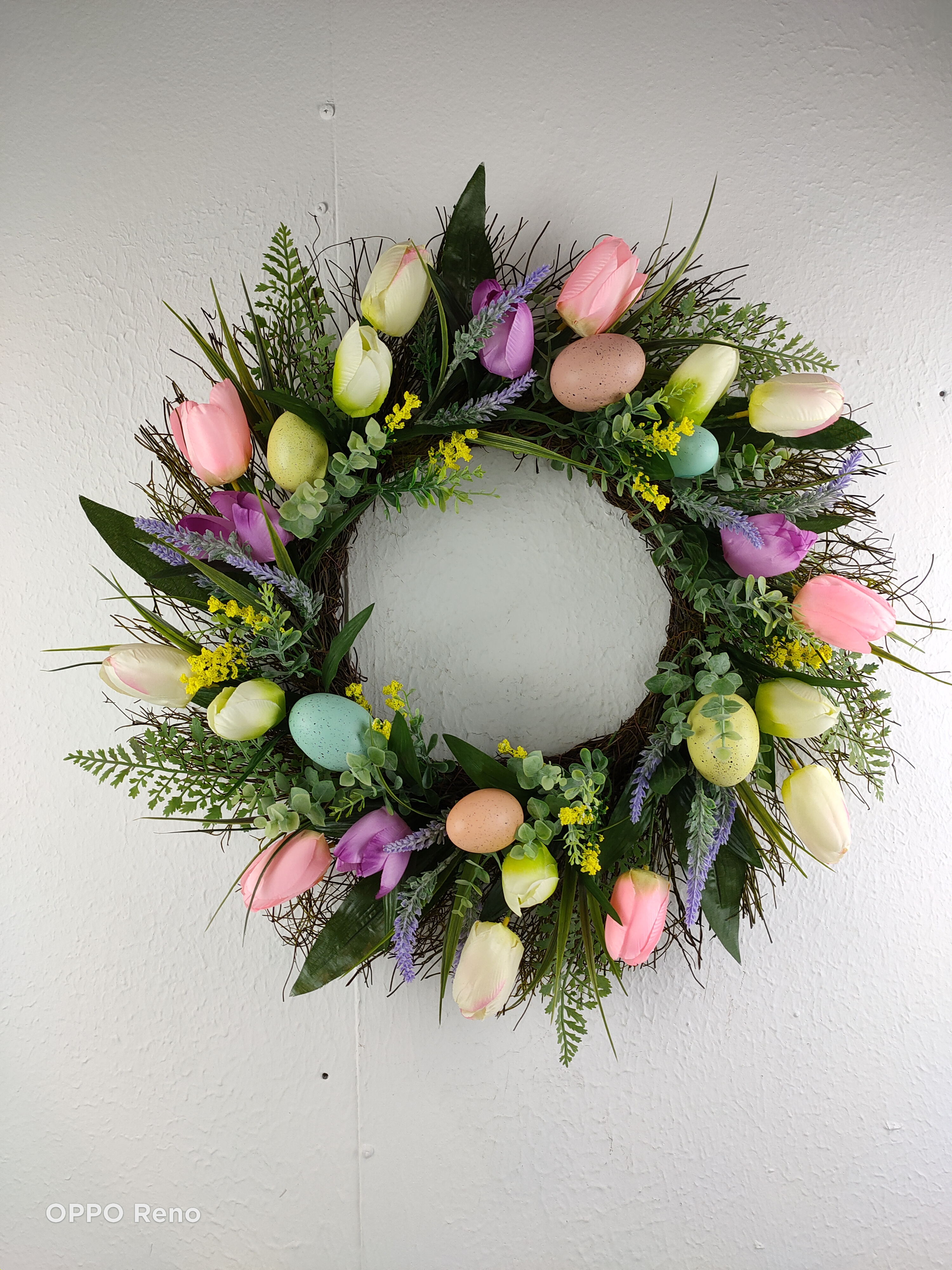 2021 new arrivals Pastel Easter Egg Twig Nest 24" Spring Wreath for Front Door Indoor Wall Decoration