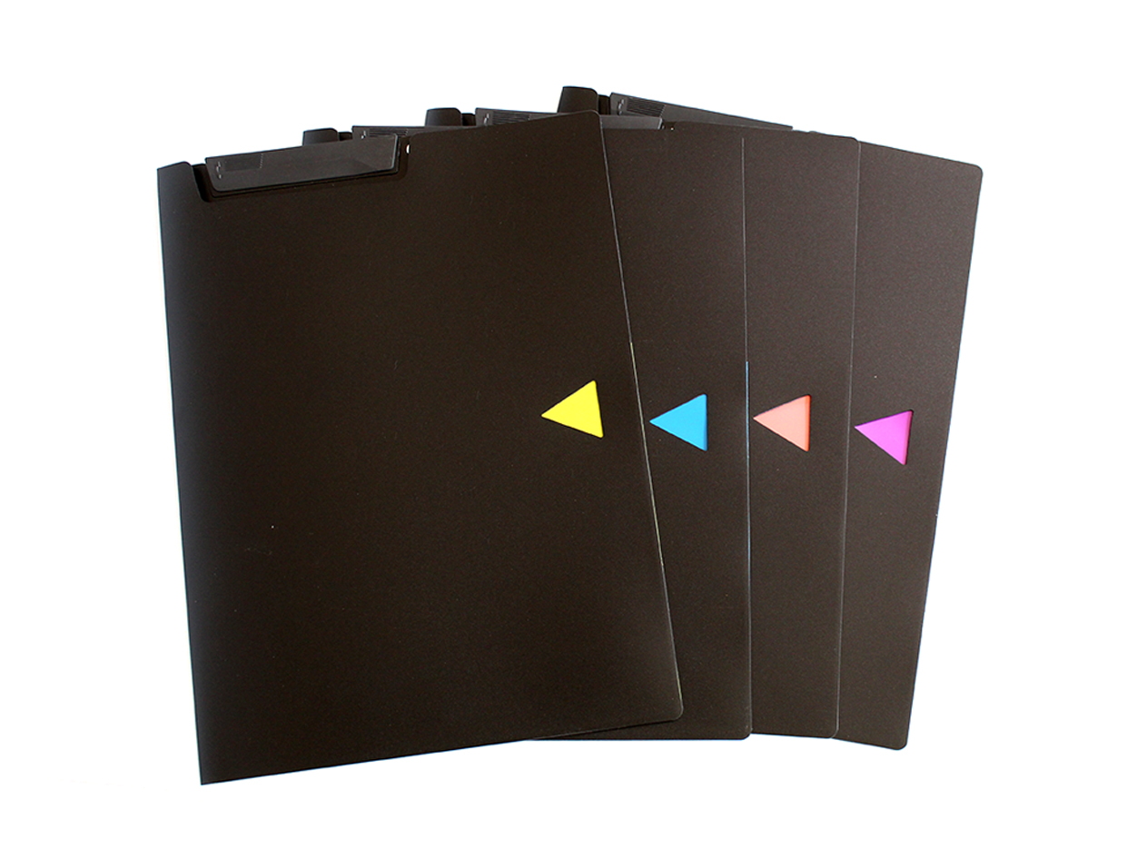 A4 Swing Clip Folder Top Lock Black Cover W/ Fashion Attached Pocket