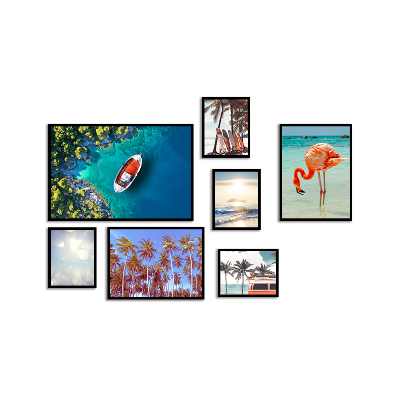 Set of 7 colorful plants green leaves MDF Framed Art Gold MDF Frame prints