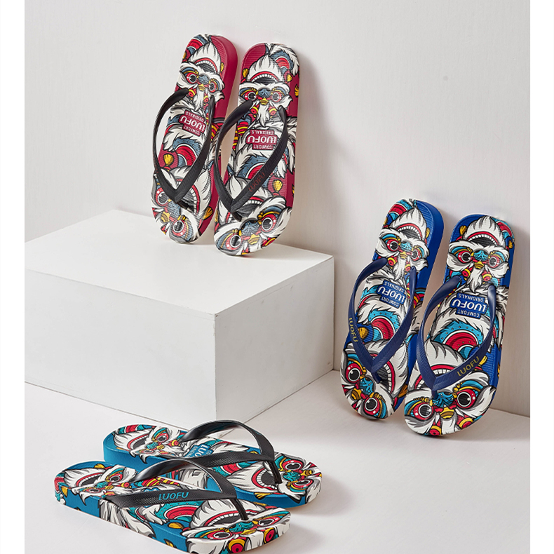 LUOFU beach flip flops Chinese style men's soft-soled non-slip beach flip flops flat sandals