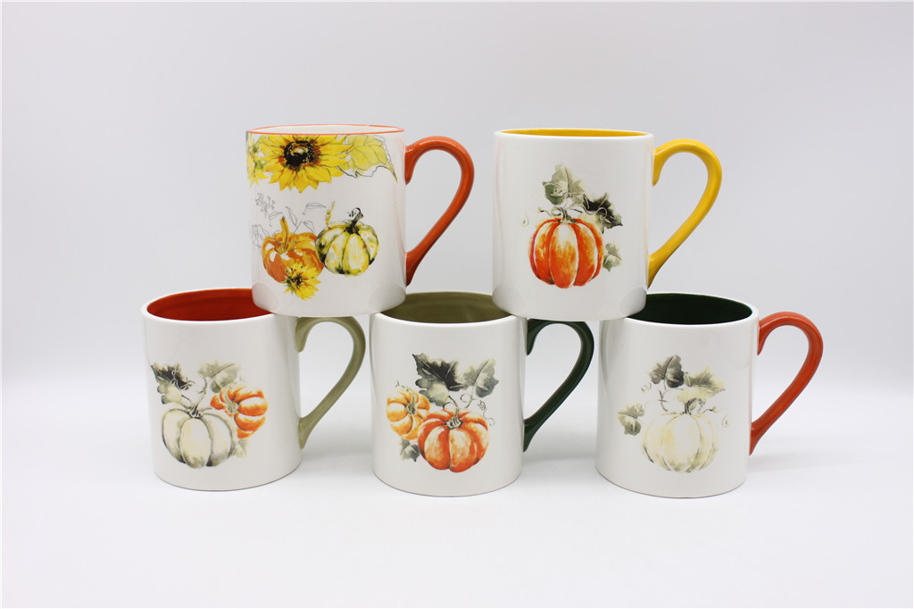 Ceramic Harvest Mug, Pumpkin Decal Mug
