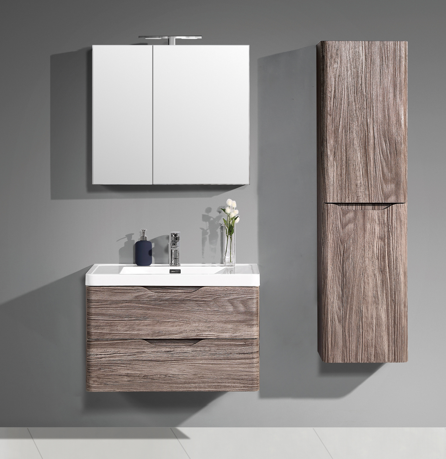 Okayhome-Alice- Wooden Melamine Bathroom Vanity With Mirror Cabinet