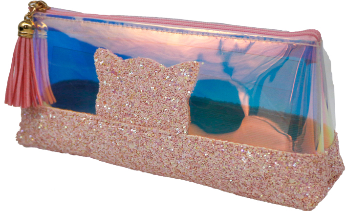 New fancy design semi-transparent with glitters pencil case