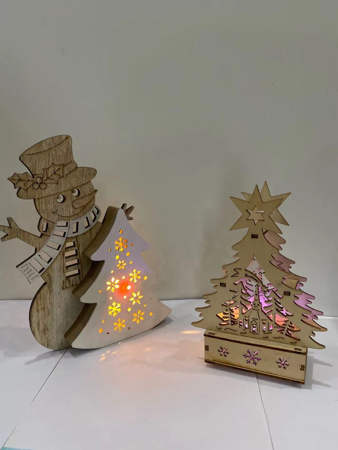 Wooden Christmas LED snowman handicraft furnishing articles