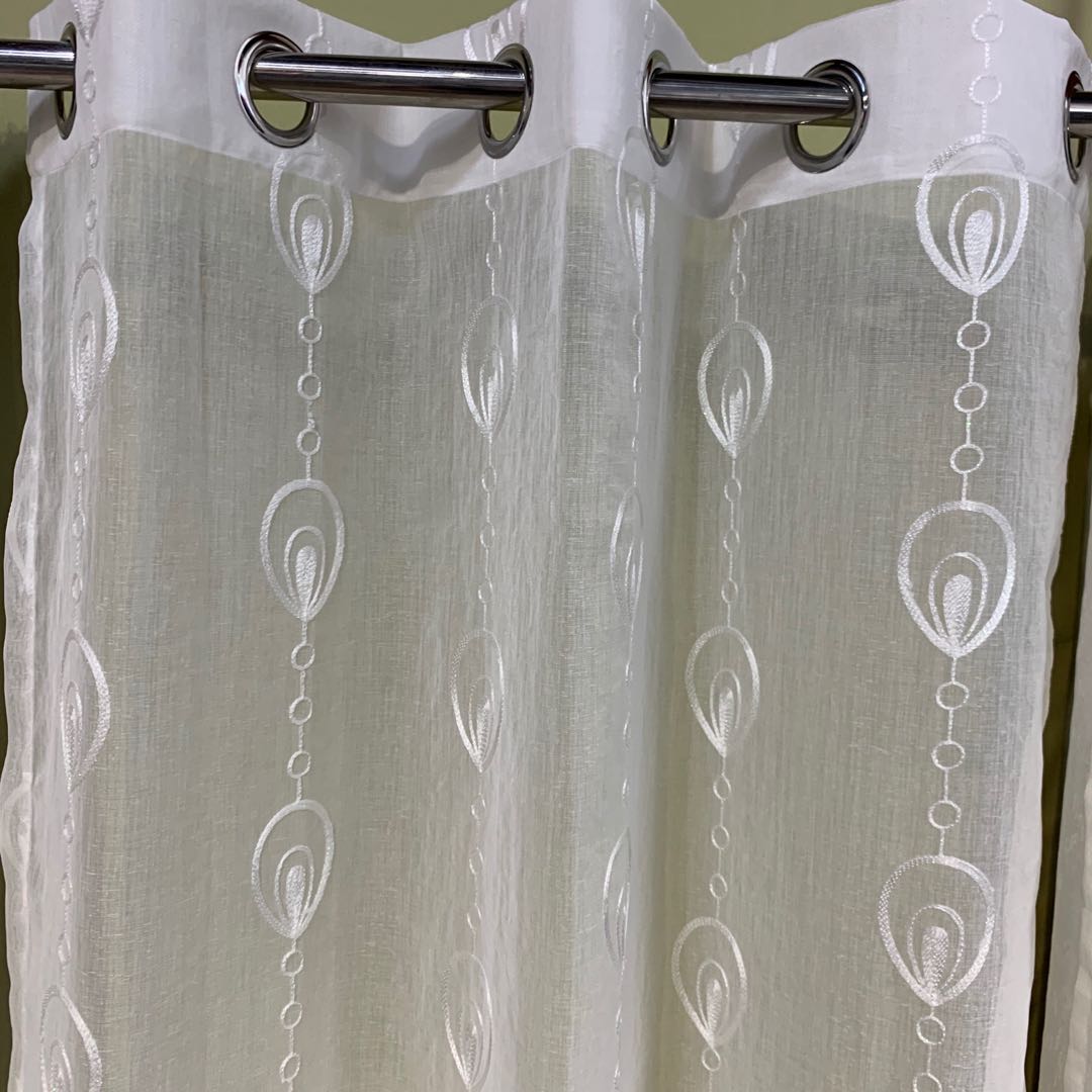 Polyester Embroidery Sheer Cutain Panel Pair