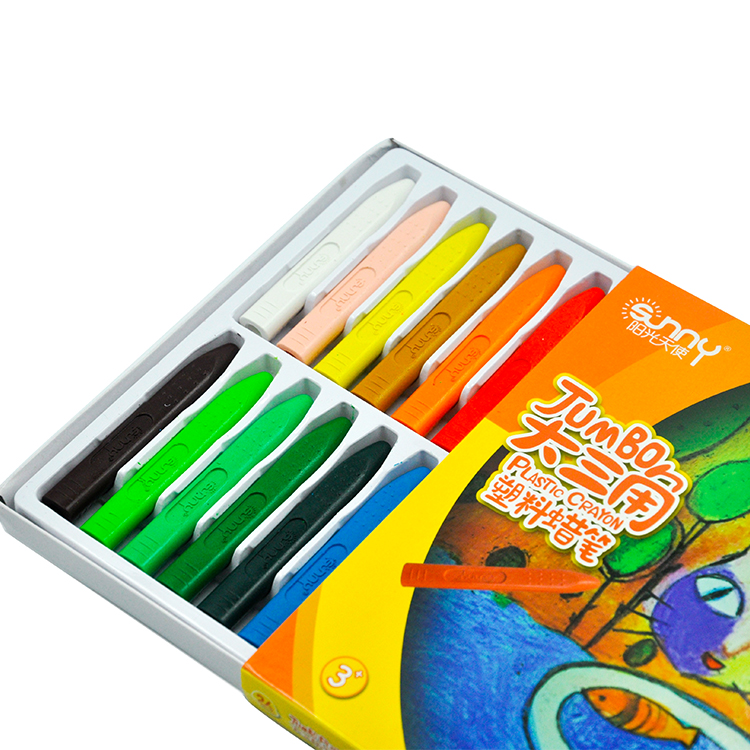 Jumbo plastic crayon 12 colors Non-toxic wax plastic colored triangle crayons
