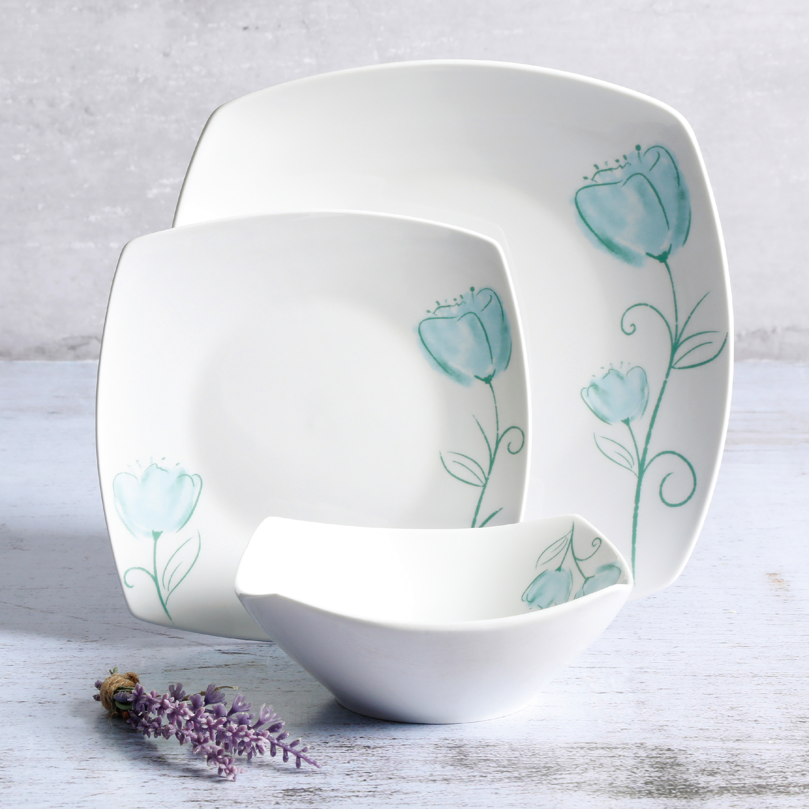 18 Piece Square Dinnerware Set Porcelain