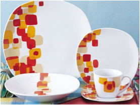 20pcs White Dinner Set Porcelain Square With 10.5"