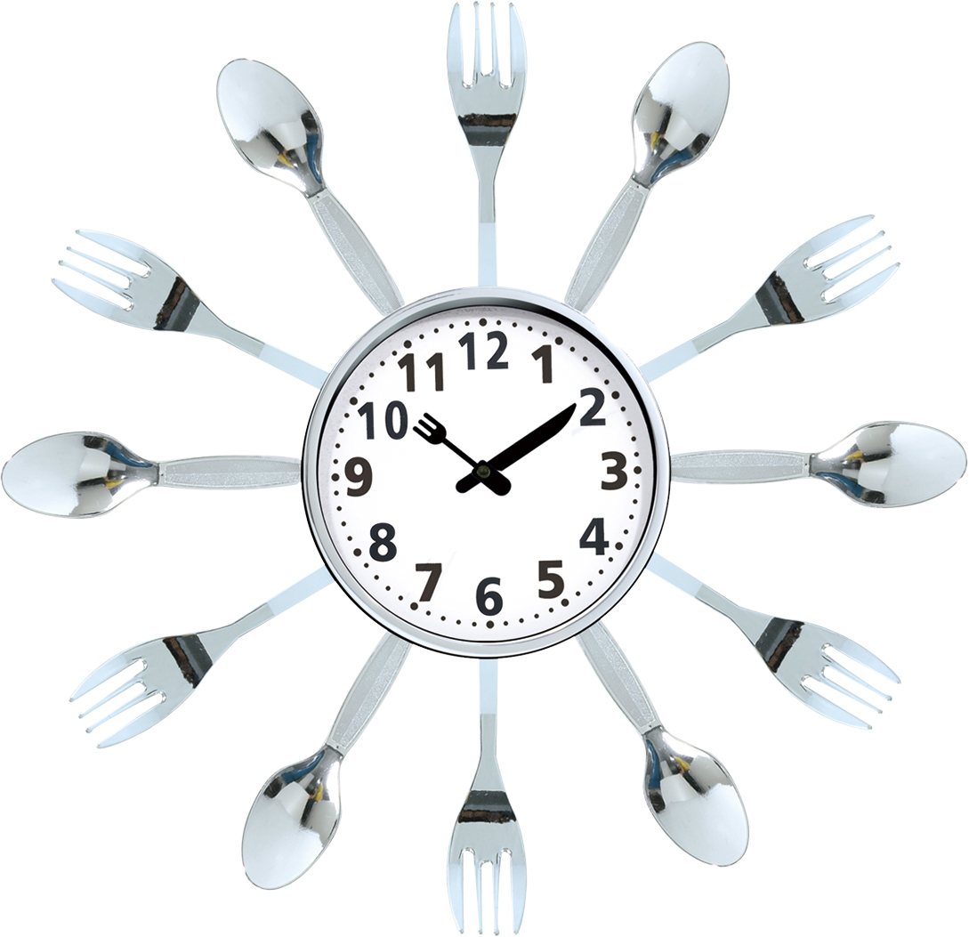 wall clock; quartz clock; best sale; Kitchen clock; plated; fork and spoon; gift; simple round clock; 14inch 35cm