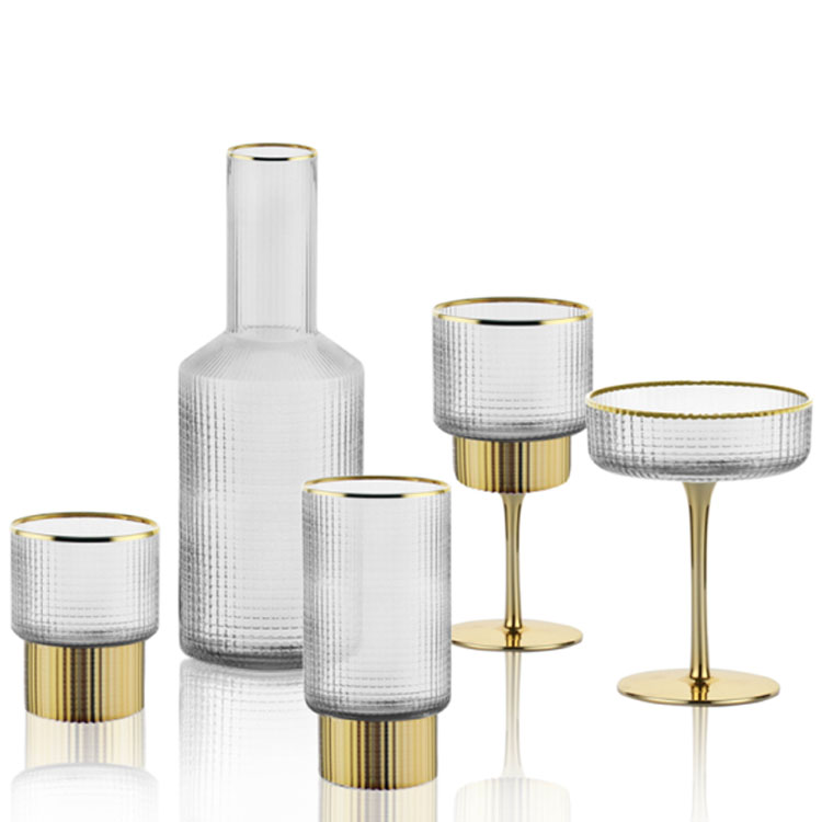 Hot sale factory direct flat bottom wine water drinking wine glass with gold