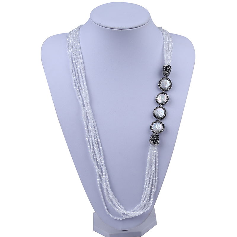 Multi-row fashion crystal necklace, coin pearl necklace