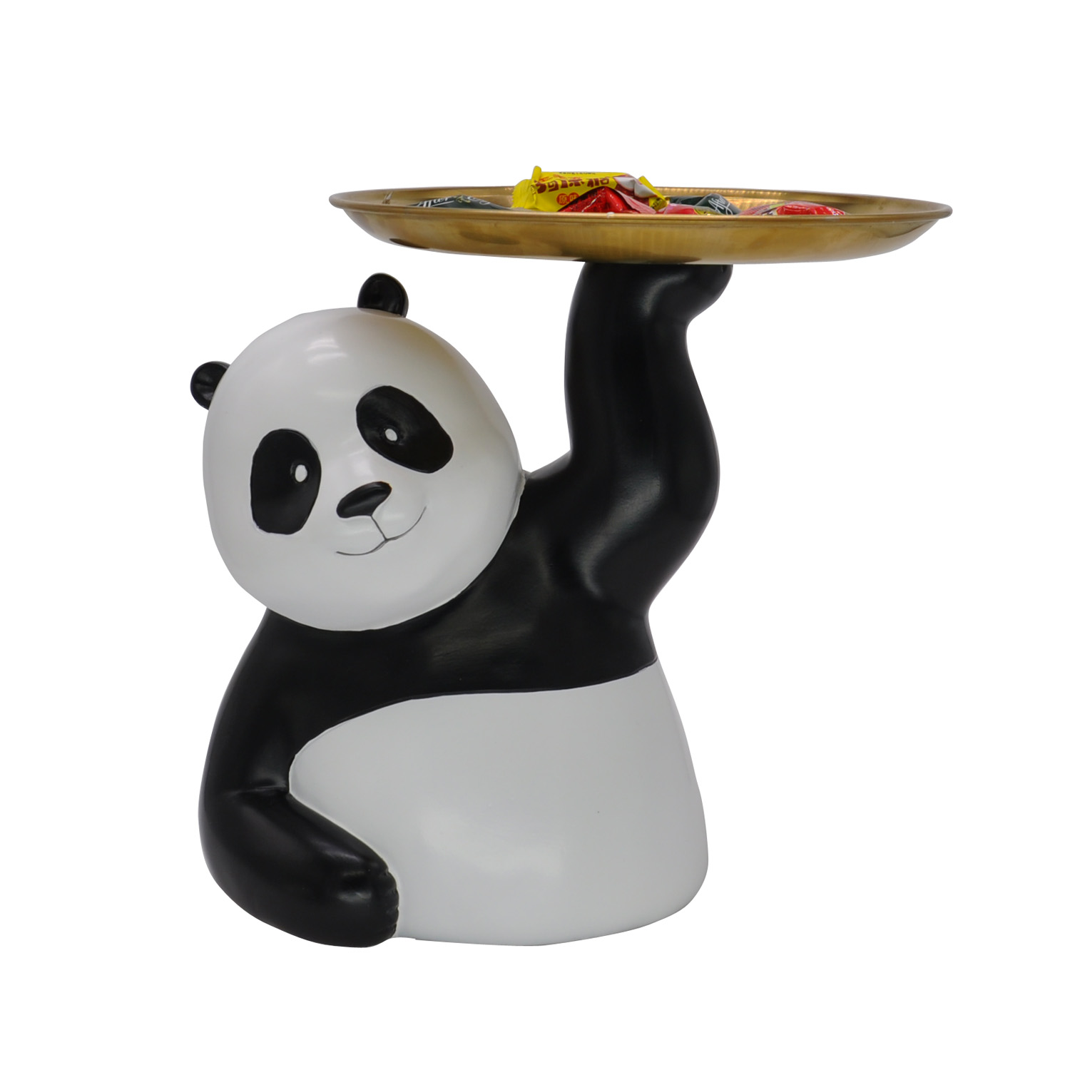 Wholesale resin molds cartoon panda sculpture with plate crafts accessories for indoor decoration