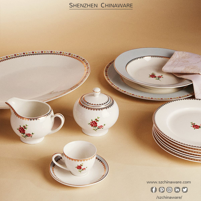 Porcelain New Bone China Tableware OEM for Popular Season Tableware SZChinaware Custom Print Ceramic Plate Porcelain Tea Coffee Cup And Saucer Set