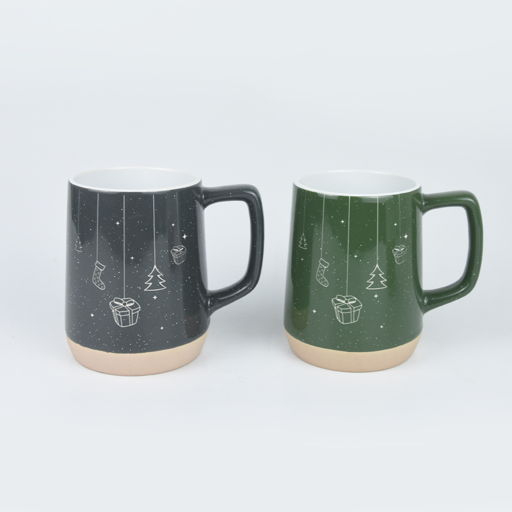 Double Mould Ceramic V-Shape Mug with Laser engraving,Stitching Glaze