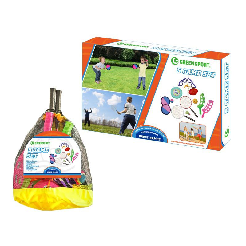 5 Combo Game Set, Badminton, Catch Ball, Flying Disc, Flip Toss, Super Speed Ball