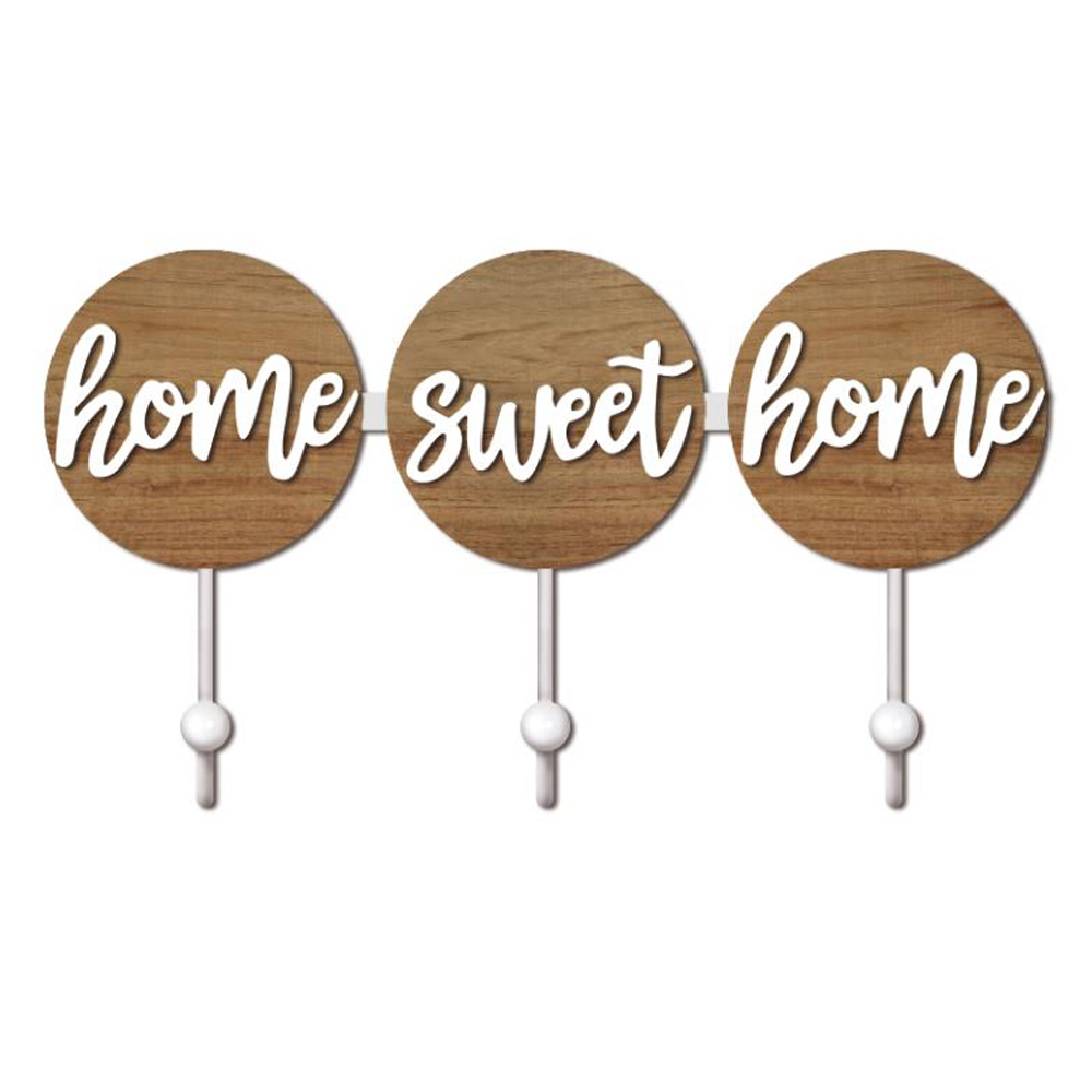 Rustic Wall Mounted Key Rack with Wooden Decorative Cutout Home Sweet Home Sign