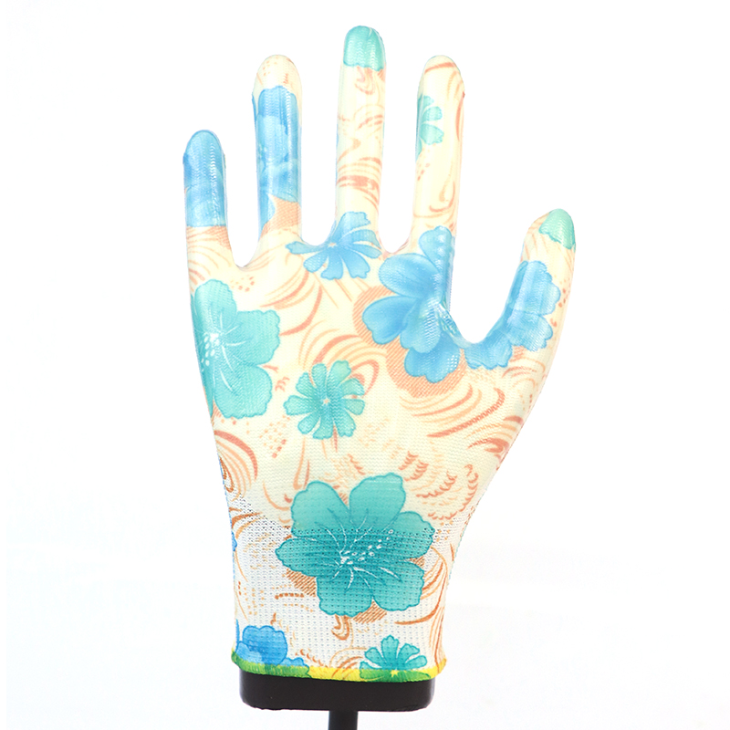Glove Nitrile-13g Floral Polyester Shell Smooth Nitrile Coated Glove Working Gloves