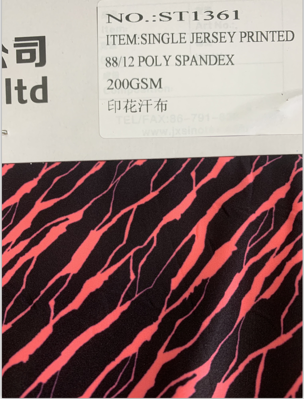 88/12 Polyester Spandex Printed Single Jersey 200gsm