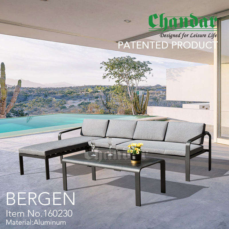 Outdoor furniture Bergen Lounger Set in Aluminium Garden set with plywood Armrest & Waterproof Cushion