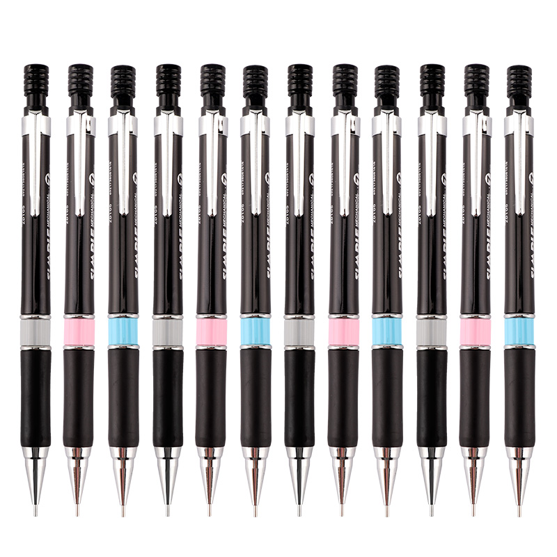 ZD105 mechanical pencil with eraser HB 0.7mm rubber grip metal clip black office student mechanical pencil