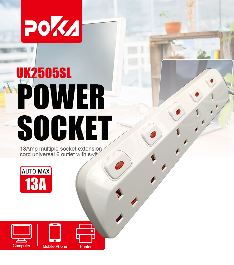 5 way BS1363 standard Extenison socket 13A 250~