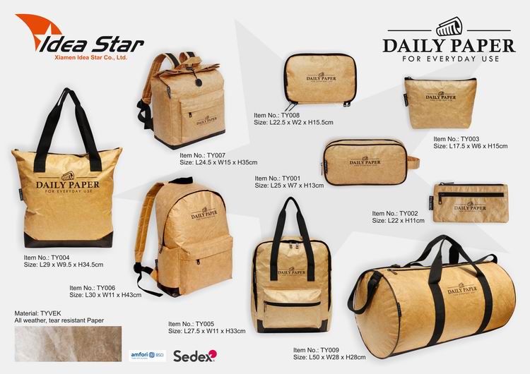 Recycled reinforced paper -look fabric duffle bag