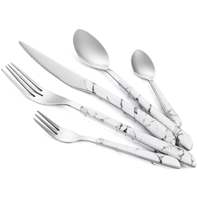 Long Tang Stainless Steel Cutlery Mable Finishing Flatware Set Silverware Set For Wedding Restaurant Hotel