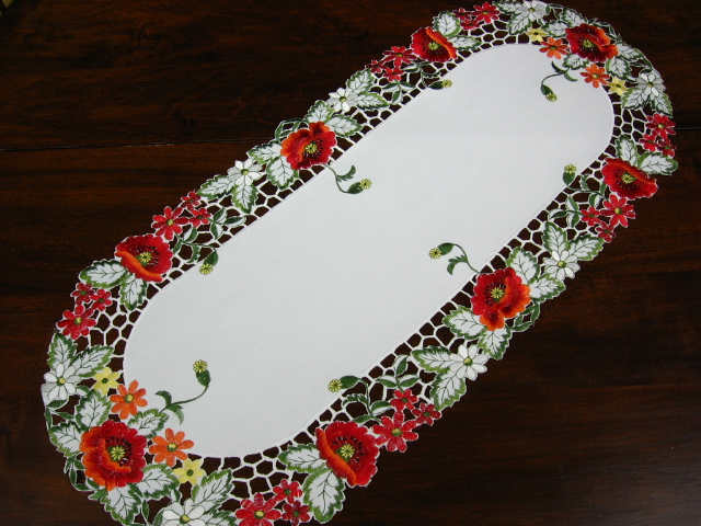 Flower Embroidered And Cutwork Tablerunner