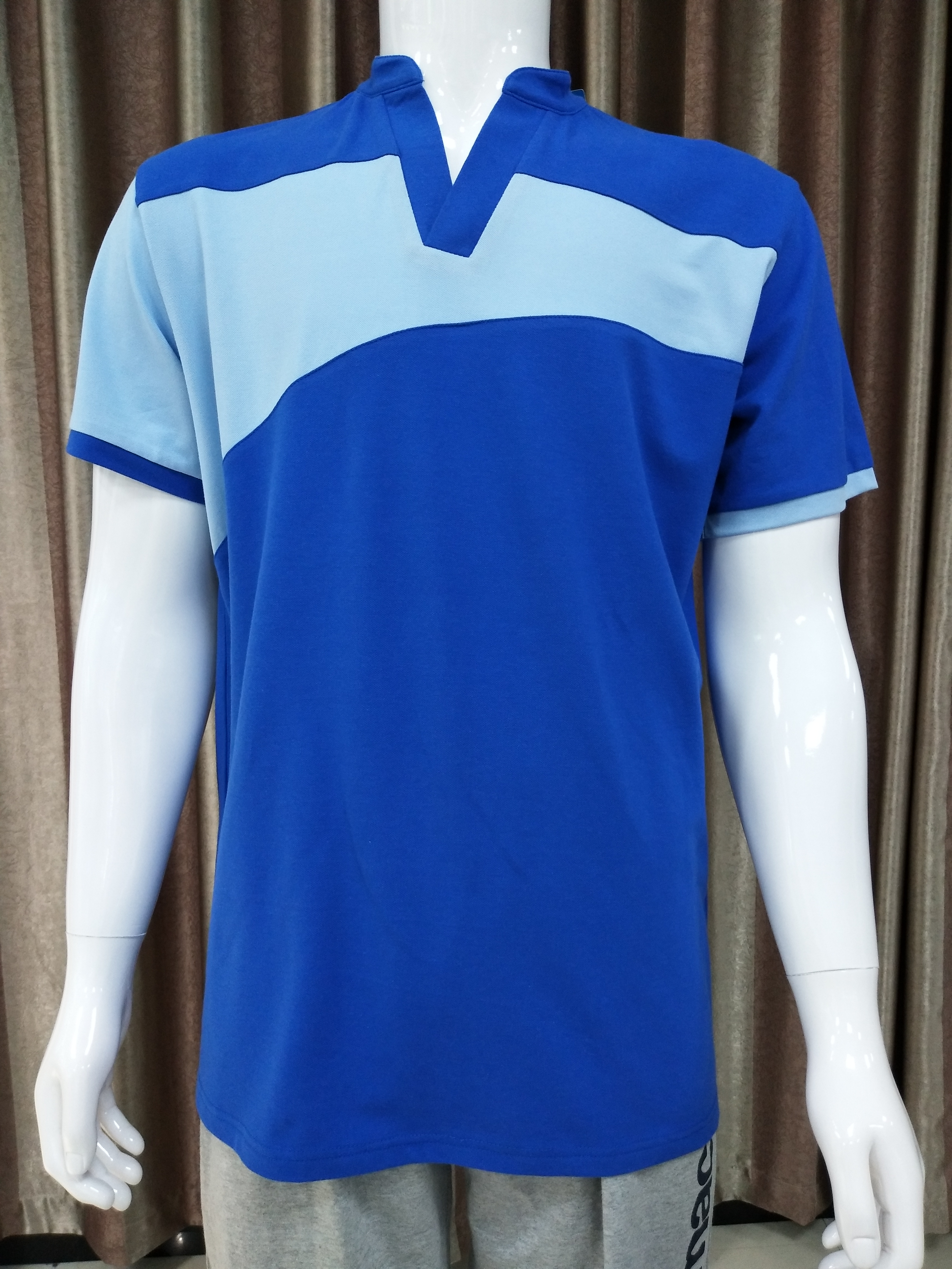 V Neck 100% Cotton Pique Splice Men T Shirt