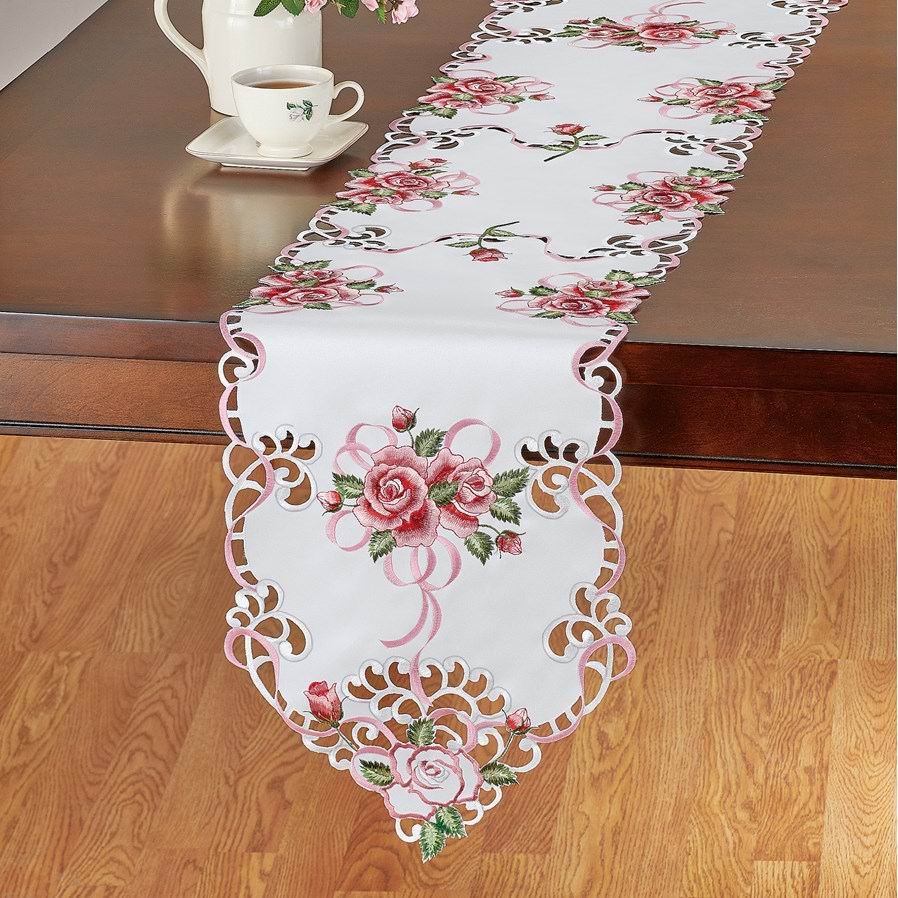 Flower Embroidered And Cutwork Tablerunner