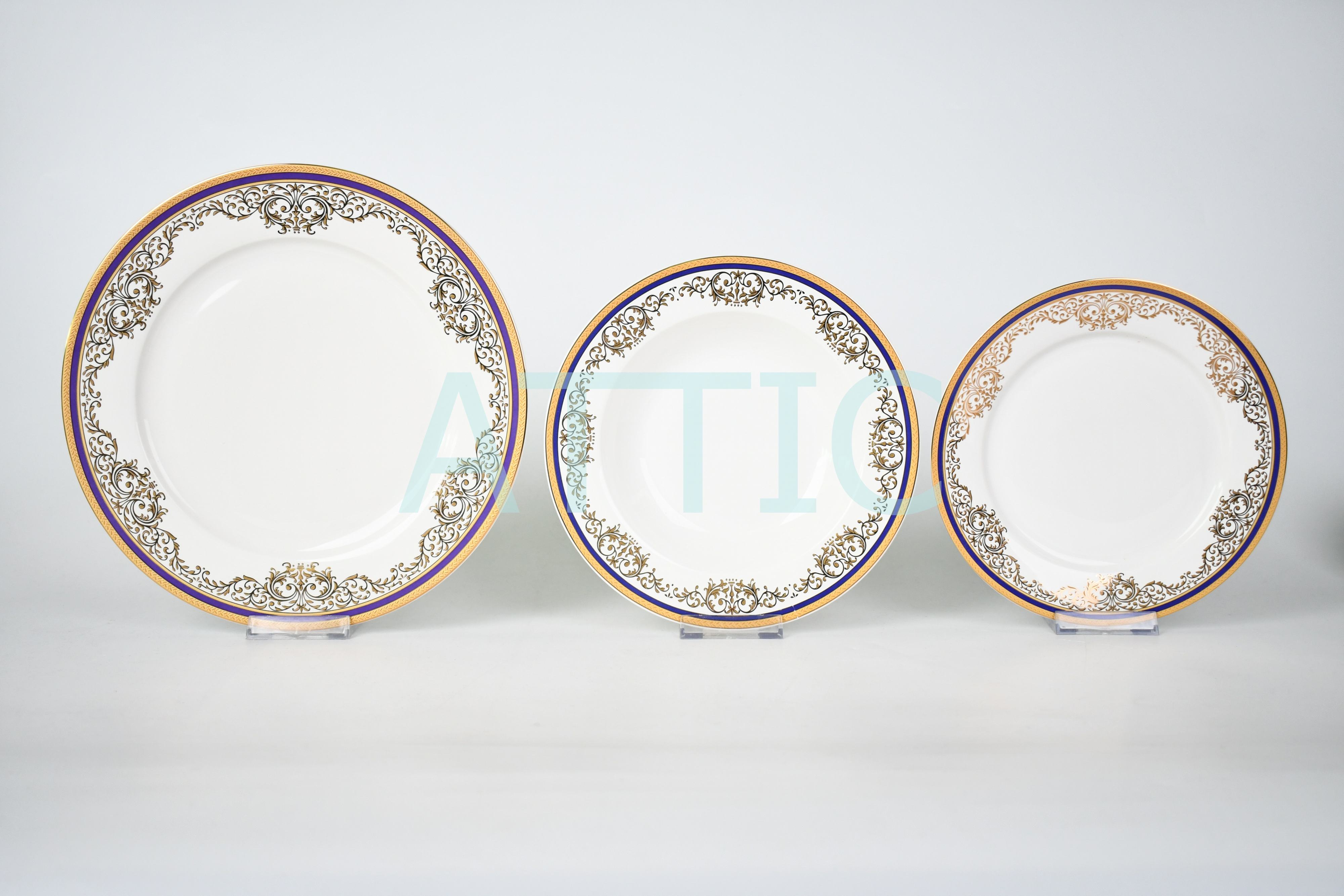 bone china dinner set with embossed gold design