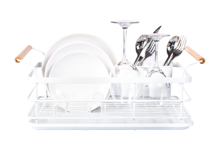 White Dish Rack With Wood Handles