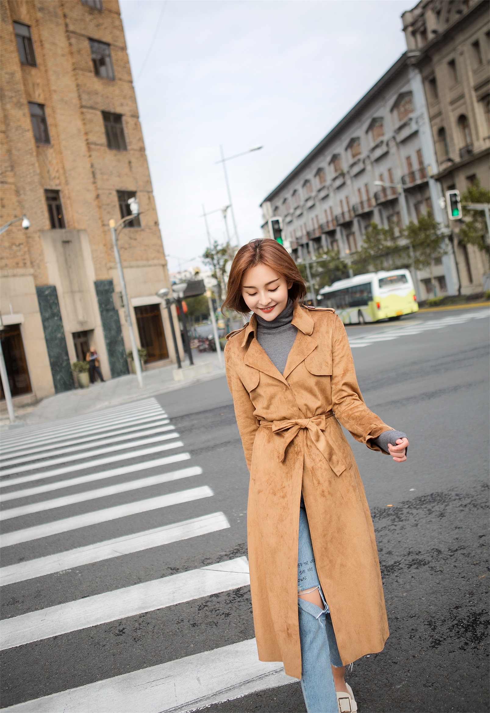 Ladies Fake Suede Trench Coat