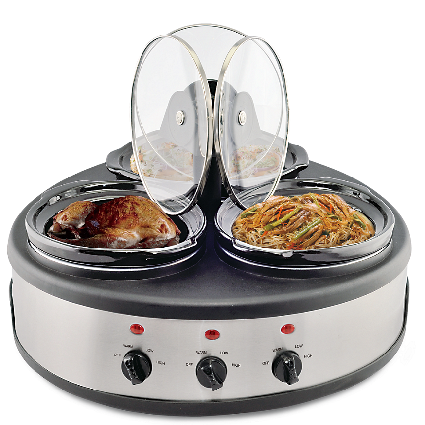 3x1.5L 3-in-1 Crock Pot triple Slow Cooker with lid holders Buffet Server
