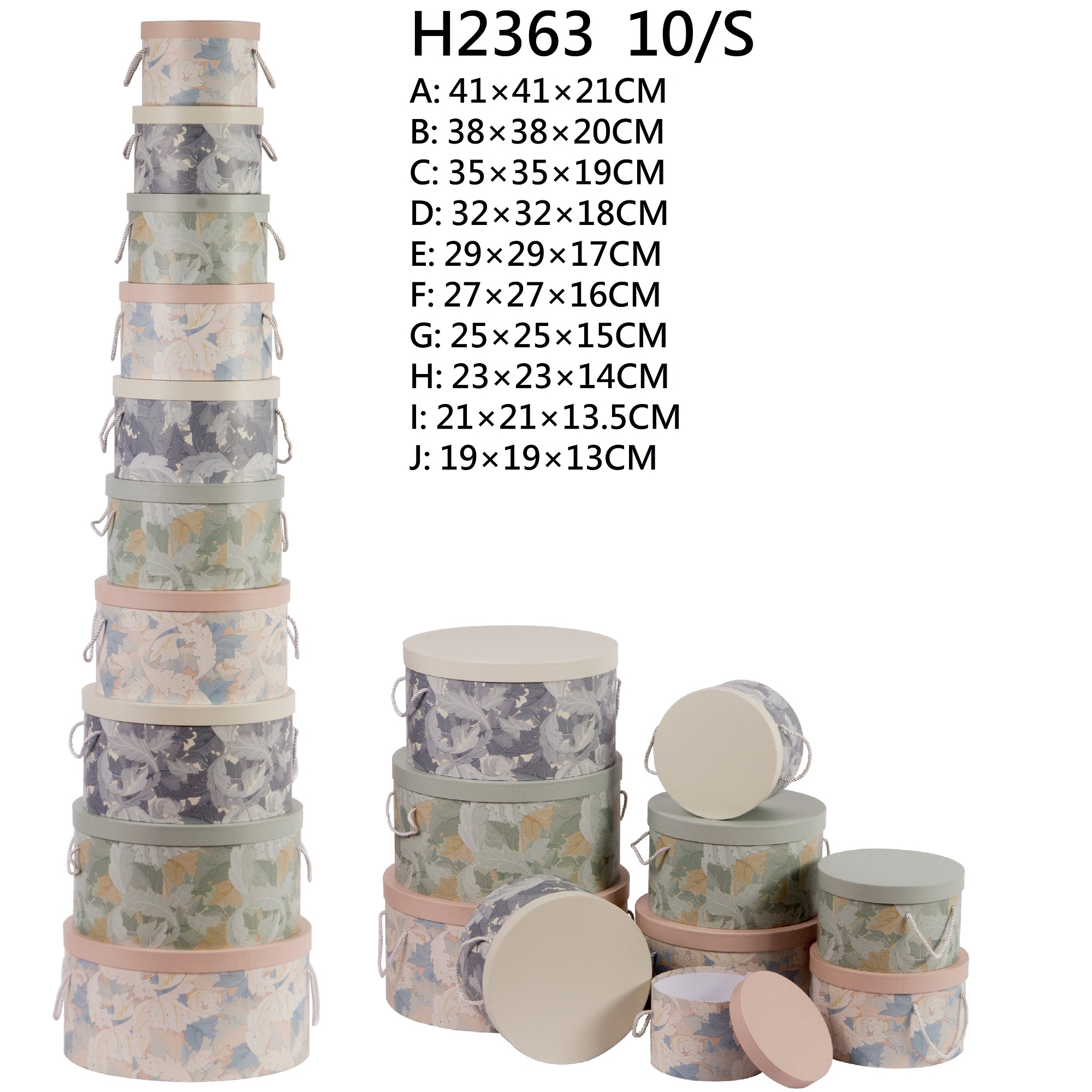Round Box With Rope Handle Set Of 10