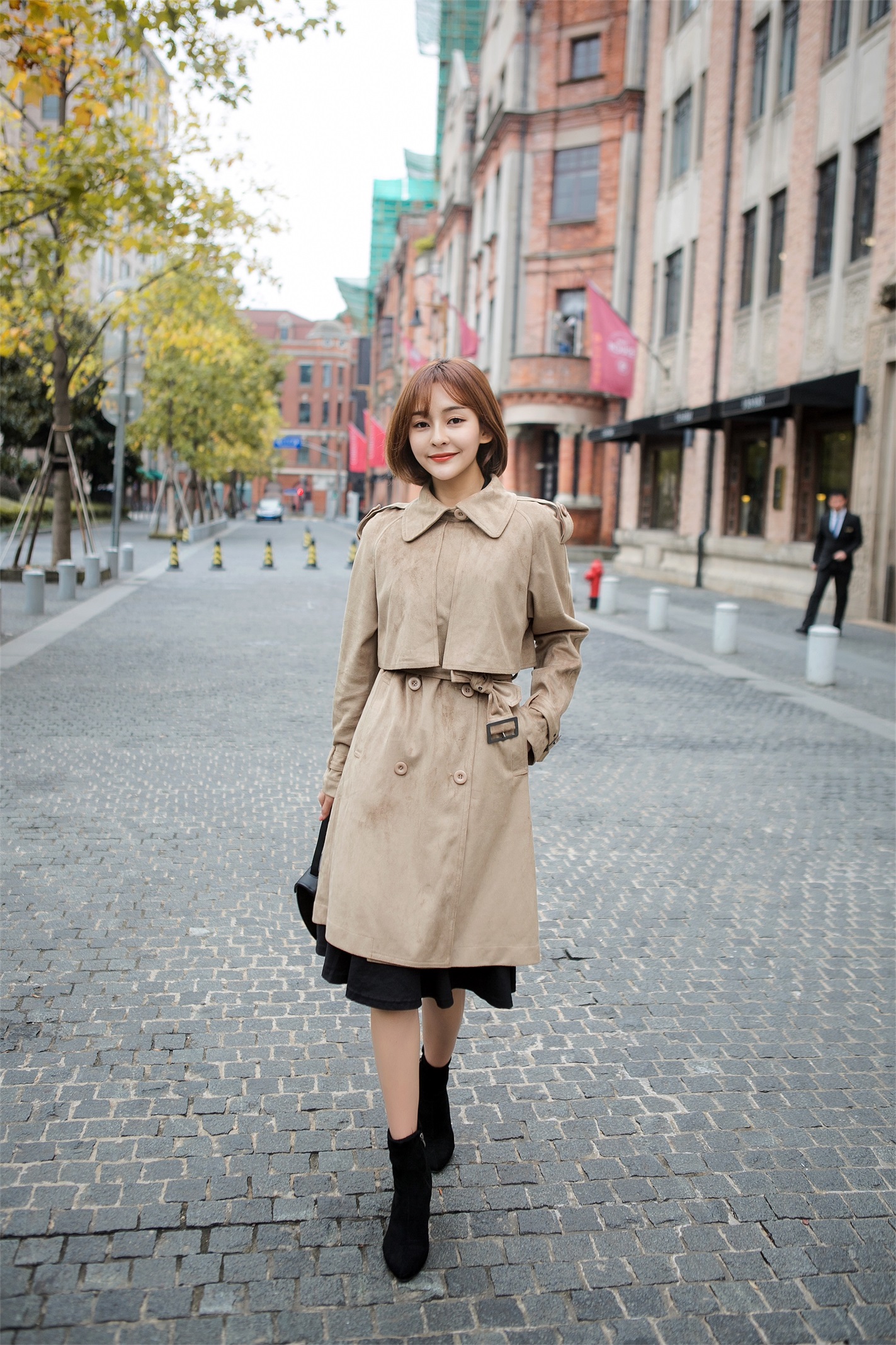 Ladies Fake Suede Trench Coat
