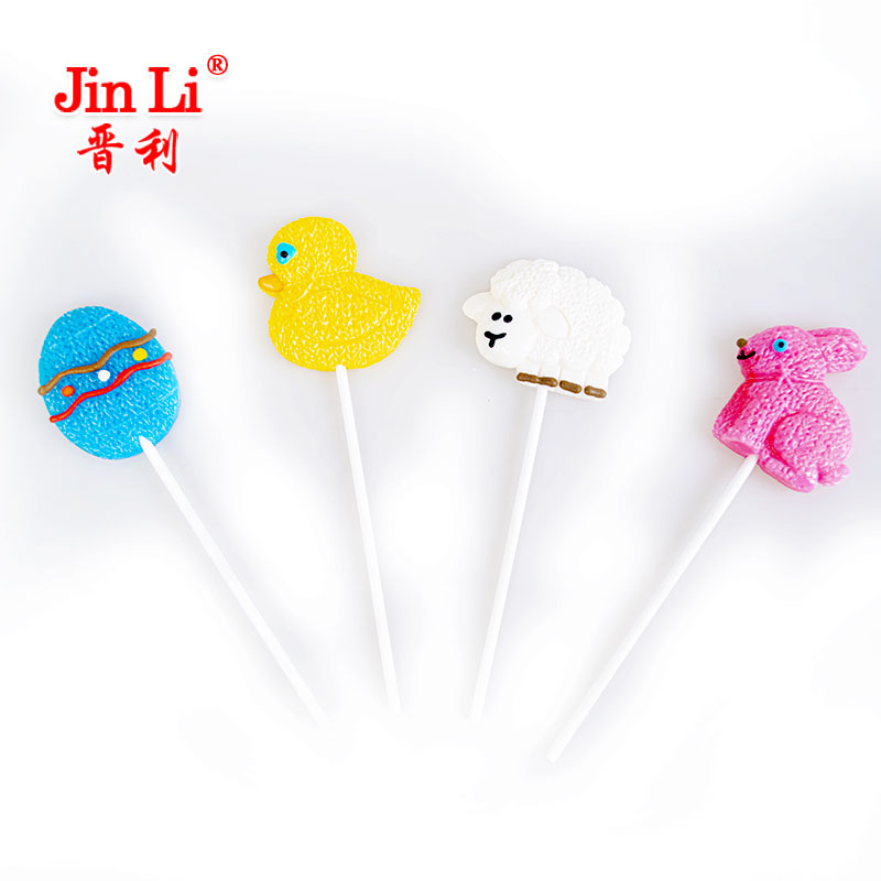 Various shaped hard candy lollipop with decoration for easter