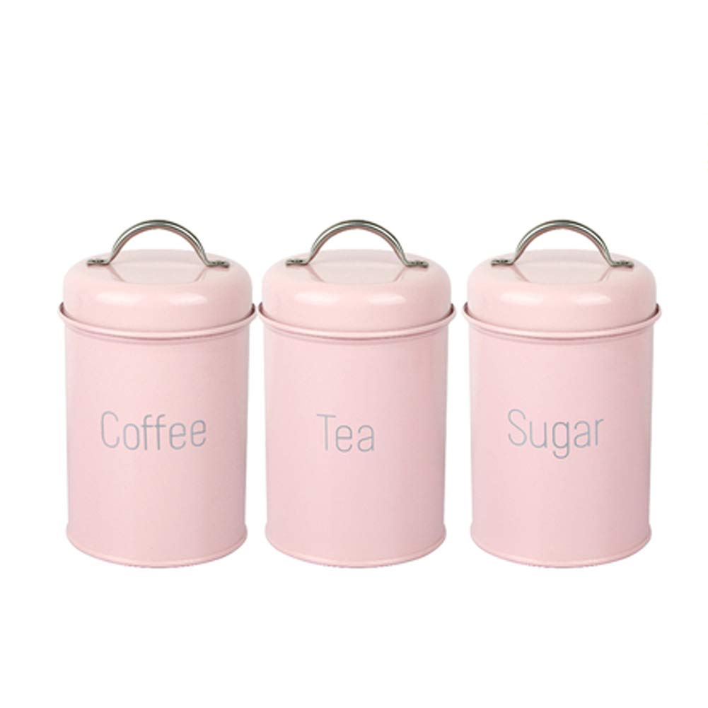 Metal set of 3 coffee sugar tea storage jar canister set food storage container