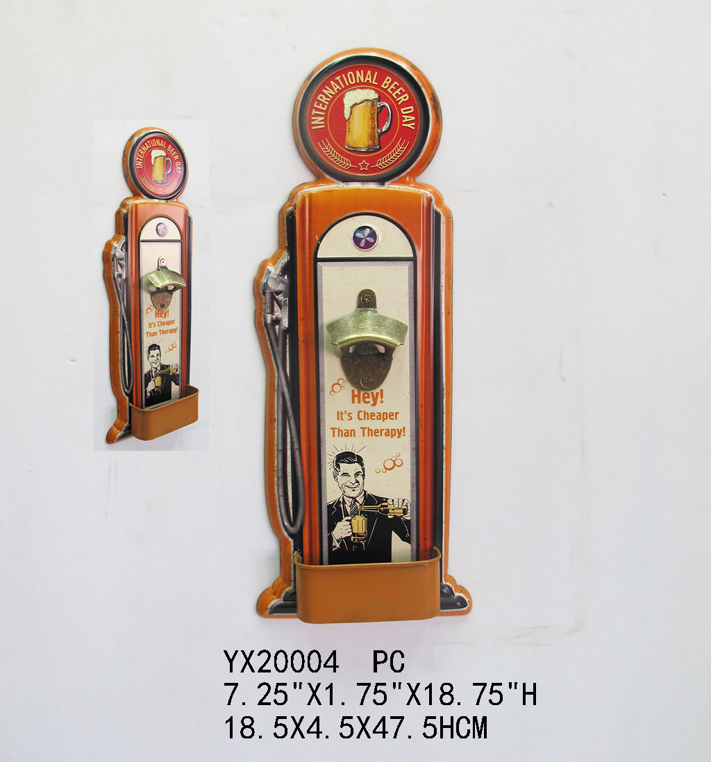 Metal pump sign with bottle opener