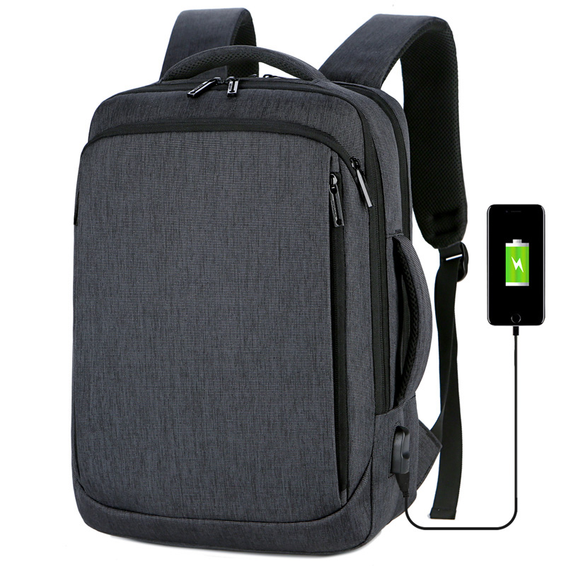 2020 Black Nylon Waterproof Travel Business Laptop Backpack With USB Port