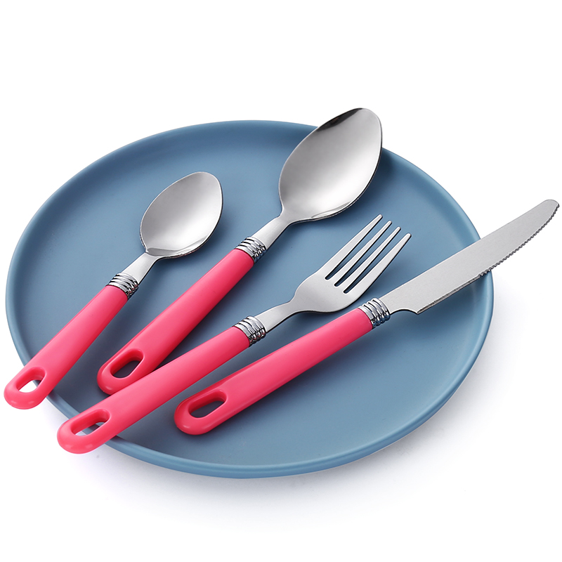 Colorful Plastic Handle Stainless Steel Cutlery Set with Hanging Holes