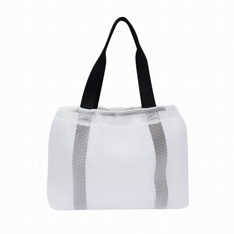 Large capacity drawstring polyester mesh tote bag for women