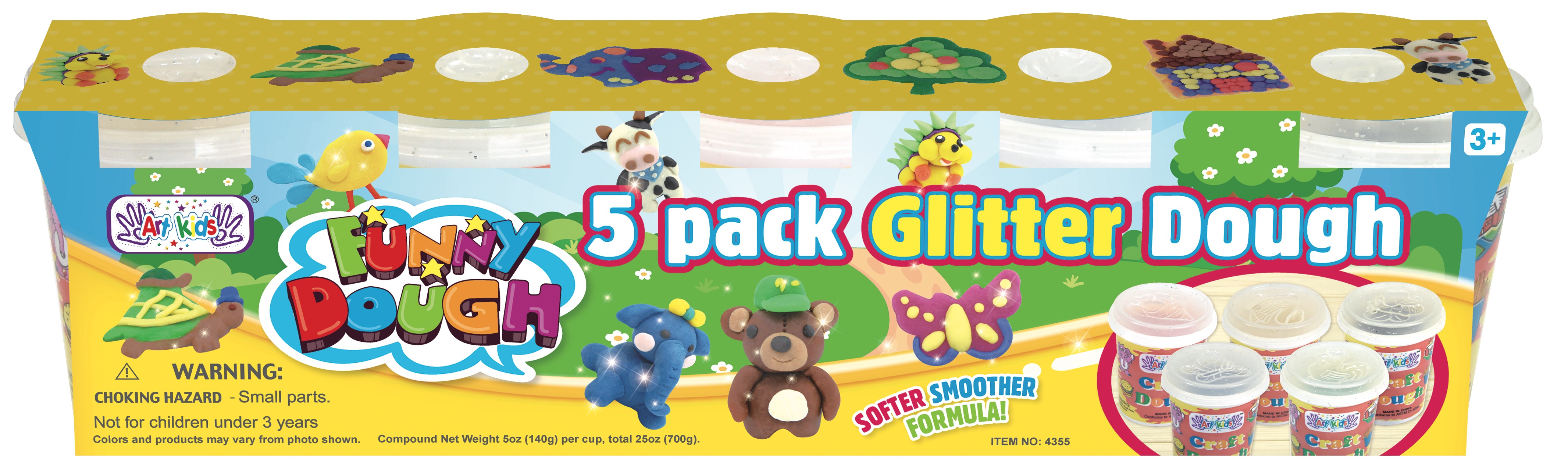 Play Dough 5 Pack Glitter Funny Dough(5oz)