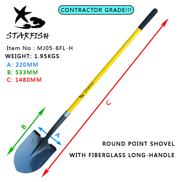 Round Point Shovel With Fiberglass Long Handle