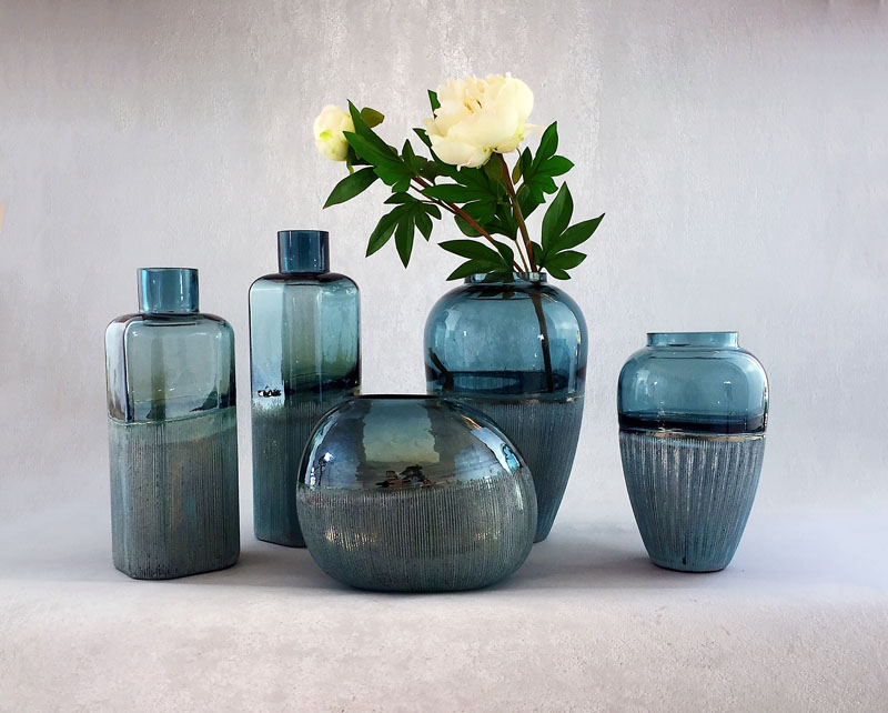 Metal Blue Carved Glass